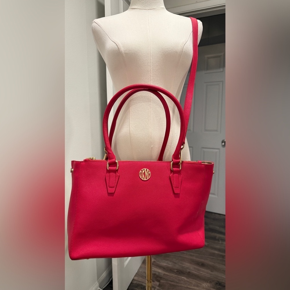 DKNY Red Saffiano Leather Tote/Crossbody Bag